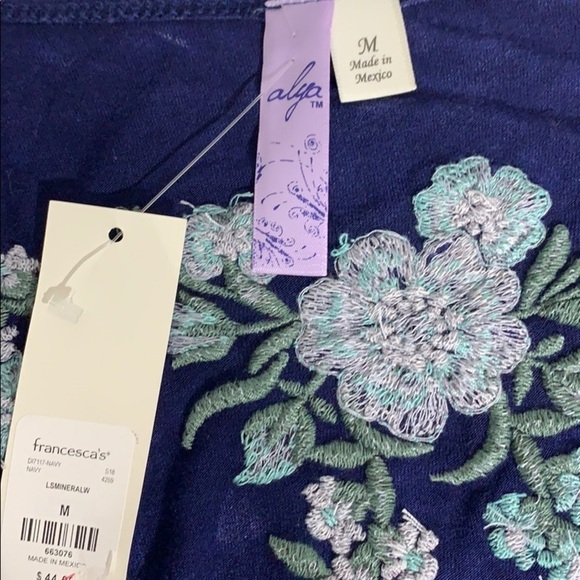 Francesca’s Alya Romantic Embroidered blue open front Cardigan medium nwt new - Picture 6 of 7